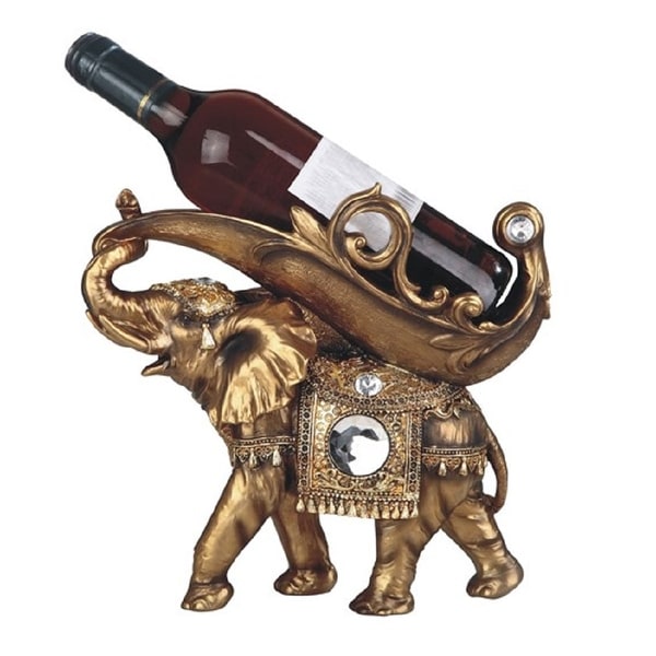 Q-Max 11.25"W Golden Thai Elephant Wine Rack Bottle Holder Dining Room Decoration Figurine