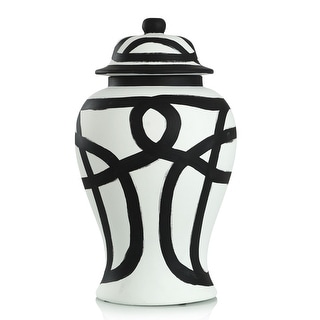 Ginger Jar- Large - Black And White Finish On Ceramic