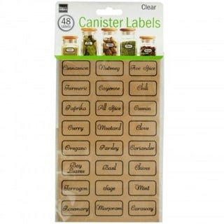Clear Kitchen Pantry Preprinted Storage Canister Labels Set - 48 Stickers - Tag and Organize Spices, Dry Goods and More!