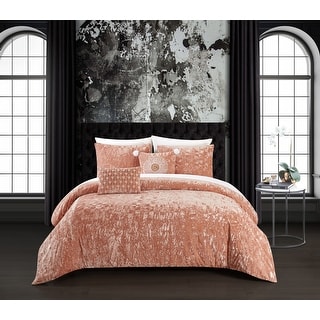 Chic Home Kiana 5 Piece Textured Crinkle Velvet Comforter Set, Blush