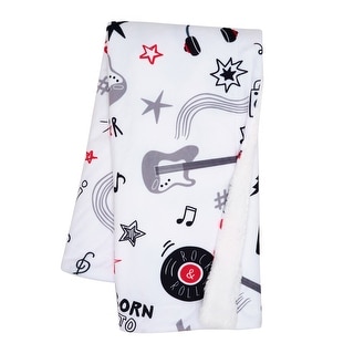 Lambs & Ivy Rock Star Musical Instruments White Soft Minky/Faux Shearling Baby Blanket
