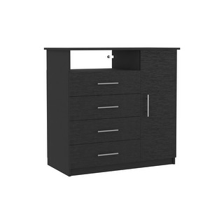 TUHOME Peru 4 Drawer Dresser with Vertical Cupboard & Open Shelf