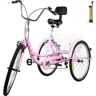 VEVOR 24'' Foldable Adult Tricycle Folding Adult Trike 7 Speed Bikes w/Basket - 69.7" x 30.7"