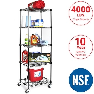 Seville Classics UltraDurable Commercial-Grade 5-Tier NSF-Certified Steel Wire Shelving with Wheels, 24" W x 18" D x 72" H