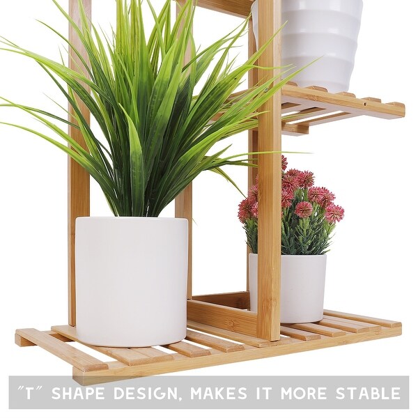 6 Tier Tall Bamboo Corner Plant Stand Flower Pot Rack Wooden Planter Holder