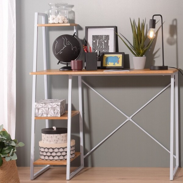 39.4" Multi-functional 4-Tier Computer Desk with Large Storage Space, Sturdy Steel Fram