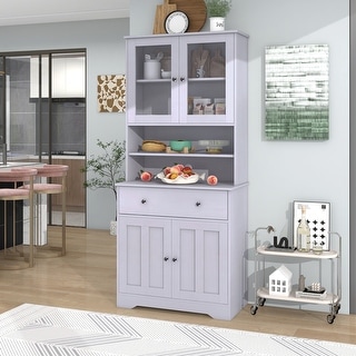 MDF Storage Cabinet with Glass Doors Drawer and Adjustable Shelves