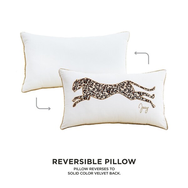 Juicy Couture Embroidered Leopard Pillow 14" x 24", White Velvet