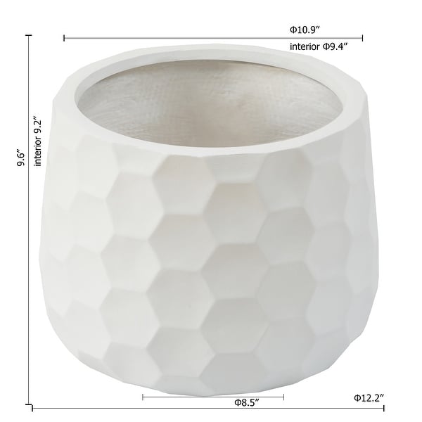 White MgO Geometric Design Round Planter - Indoor/Outdoor