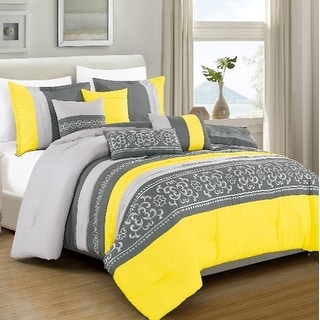 7 Piece Comforter Set Yellow Grey Boho Minimal Soft Bedding