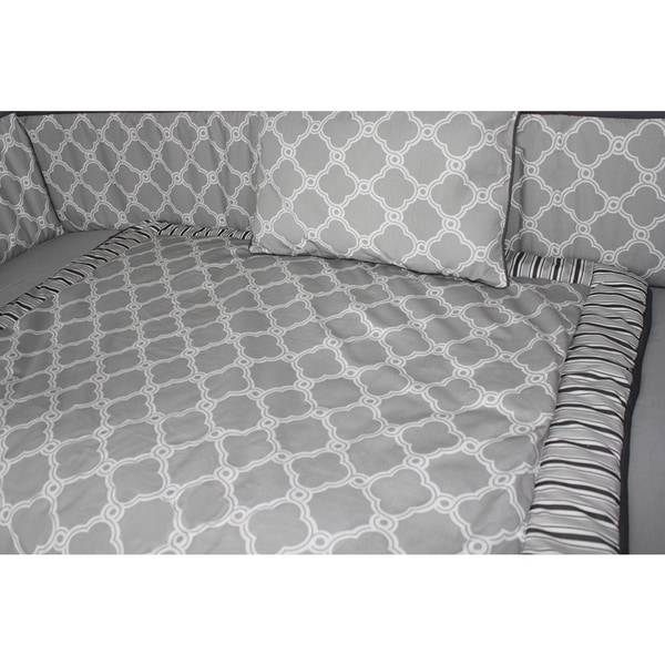BabyFad Quatrefoil Clover Grey 9 piece Crib Bedding Set