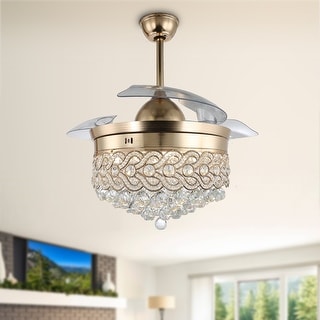 CurveCurio Crystal Retractable Ceiling Fan Fandelier with LED light, Remote - 42 Inches