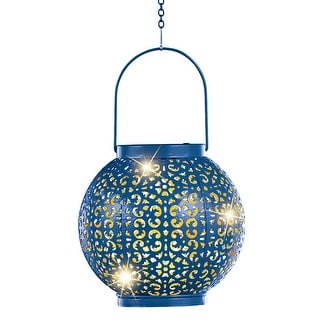 Solar Powered Hanging Cut-Out Shadow Lantern - 7.250 x 6.500 x 6.500