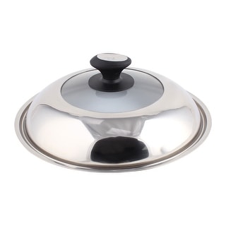 Stainless Steel Pot Skillet Frying Pan Knob Lid Cover 31cm Dia - Silver Black - 12.2''x 2.8''(D*Max.H)