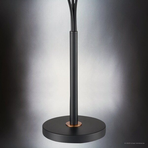 Luxury Mid-Century-Modern Floor Lamp, 15''W x 15''D x 32''H, with Modern Elements, Matte Black & Aged Brass and Frosted Glass