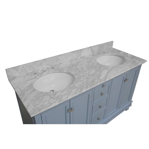 KitchenBathCollection Bella 60" Double Bathroom Vanity with Carrara Marble Top