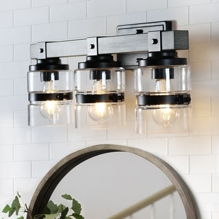 ExBrite Farmhouse 3-lights Bathroom Dimmable Iron Grey Vanity Lights Wall Sconces