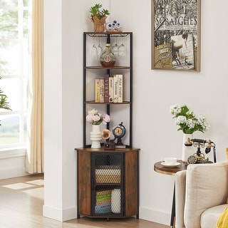 VECELO 5-Tier Corner Wine Rack Bookshelf Display Shelves Rack, 3 Color Options(Brown/Charcoal grey/Glod)