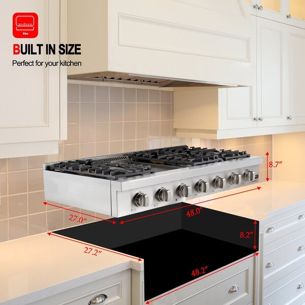 GASLAND Chef 48'' Gas Rangetop with Indicator Light 6 Deep Recessed Sealed burners & Griddle Continuous Cast Iron Grates