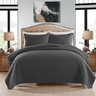 3 Piece Quilts Coverlet Comforter Reversible Soft King Dark Gray