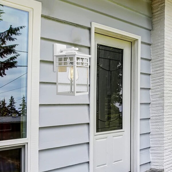 White outdoor wall light fixture rust seeded glass wall mount sconce