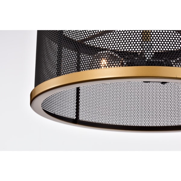 Perin Matte Black+Gold 2-Light Metal Drum Semi-Flush Mount
