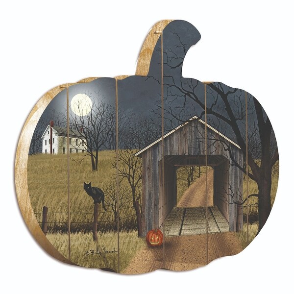 17" Blue Gray Sleepy Hollow Bridge Hanging Pumpkin Halloween Wall Decor