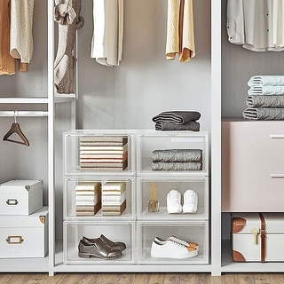 SONGMICS Shoe Boxes, Pack of 6 Stackable Shoe Organizer with Clear Door, Plastic Shoe Storage, Transparent