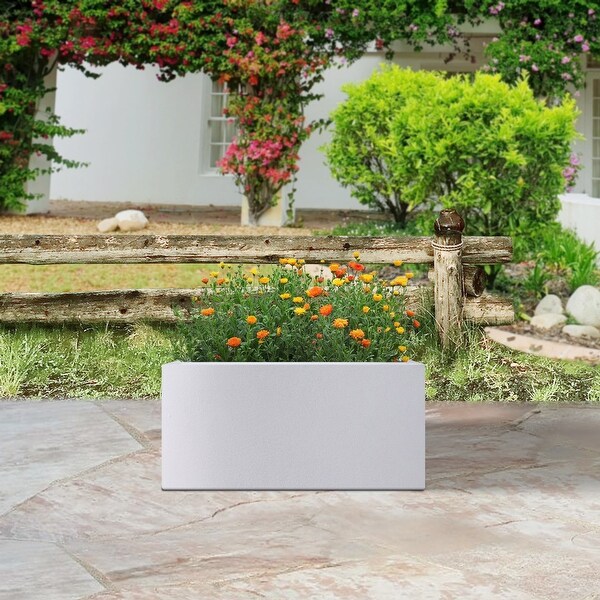 Plantara 24" L Rectangule Solid White Concrete planter, Modern Plant pot, Handmade Garden Flower pot for Outdoor