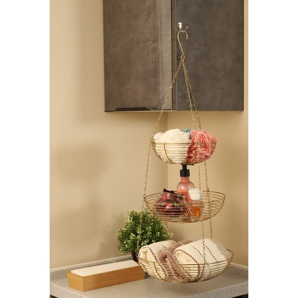 3 Tier Hanging Metal Basket in Gold/Copper