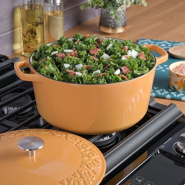 Spice By Tia Mowry Savory Saffron 6qt Enamel Cast Iron Dutch Oven w Lid