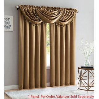 Bridget Crushed Satin Rod Pocket Panel and Waterfall Valance Window Treatments, Gold