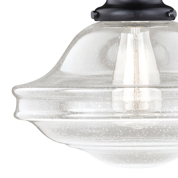 Vaxcel Huntley Bronze Farmhouse Clear Glass Schoolhouse Pendant Light - 12-in W x 14.75-in H x 12-in D