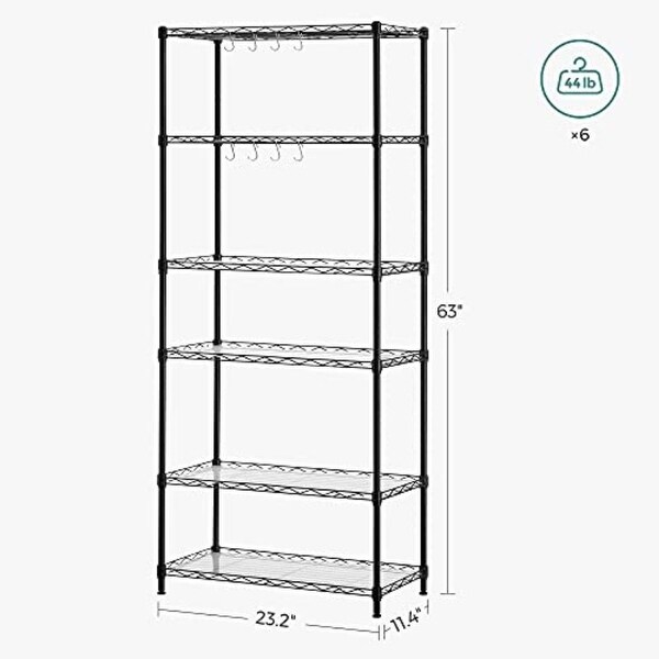 6-Tier Metal Storage Shelves, Wire Shelving Unit, with Adjustable Shelves, Garage Shelving, Kitchen, Living Room Storage-Black