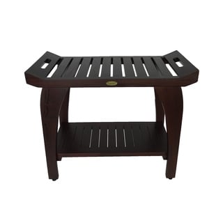 DecoTeak Tranquility 30" Extended Height Solid Teak Shower Bench With Shelf in WoodLand Brown Finish