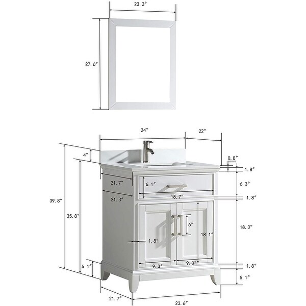 Vanity Art 24" Single Sink Bathroom Vanity Set with Engineered Marble Top and Free Mirror