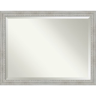 Beveled Wood Bathroom Wall Mirror - Rustic White Wash Frame