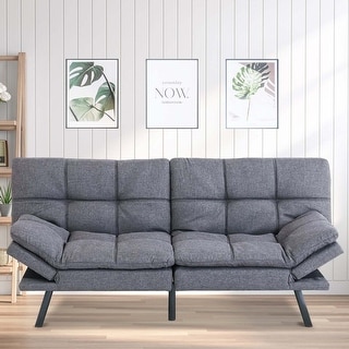 Futon Sofa Bed, Fabric Memory Foam, Foldable Convertible Sleeper Loveseat, Daybed Couches for Living Room, Bedfroom, Dark Grey