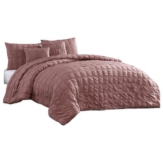 Alice 5 Piece King Comforter Set, Textured, The Urban Port, Rose Pink