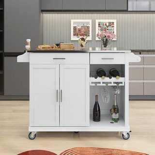 Kitchen Cart with Stainless Steel Top and Storage Cabinet,Wheels