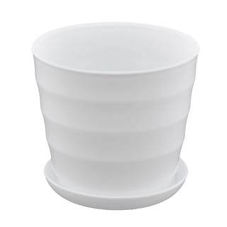 Parterre Farm Home Plastic Round Design Flower Cactus Planter Pot Tray White