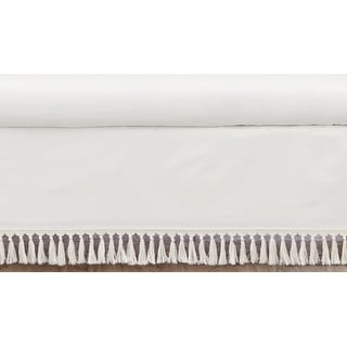 Boho Desert Sun Collection Girl Boy Crib Bed Skirt - Ivory Beige Off White Cream Bohemian Tassles Fringe Macrame Cotton Neutral