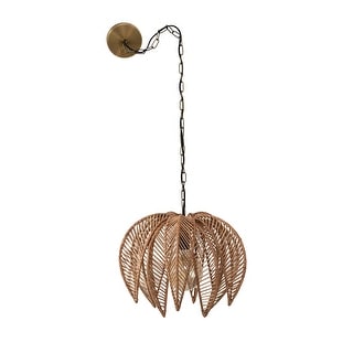 Metal and Wicker Palm Tree Pendant Lamp - 18.1"L x 18.1"W x 13.4"H