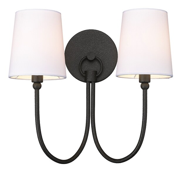 Traditional Rustic 2-Light Sconce in Black With Shade