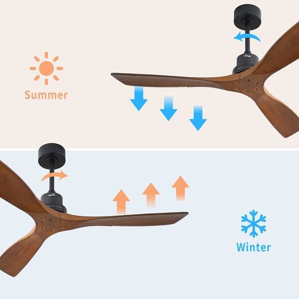 Ultra Quiet 52" Solid Wood Ceiling Fan with Remote Control, Reversible Blades, 3-Speed, Matte Black