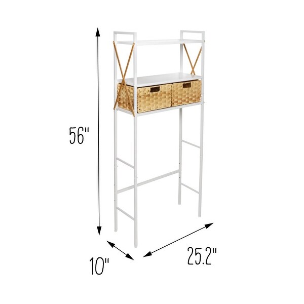 White Steel Over-The-Toilet Space Saver with Woven Baskets