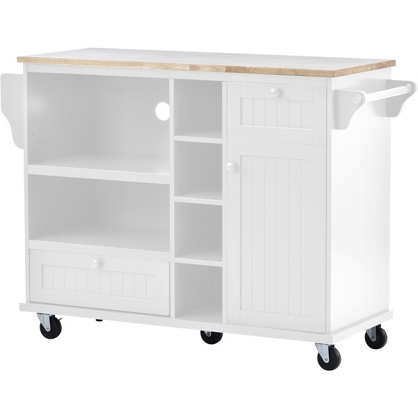 Kitchen Island Cart with Storage and Two Locking Wheels, Dining Room Floor-Standing Sideboard with Solid Wood Top