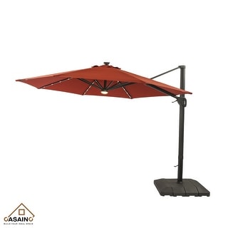 11 Feet Solar Powered Push-Button Tilt Cantilever Patio Umbrella with Base
