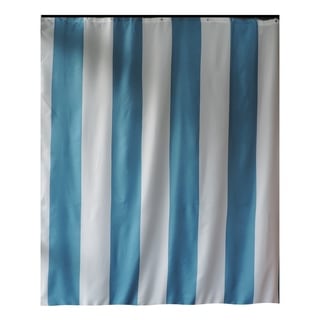 Gamma Extra Long Shower Curtain 78 x 72 Inch Aqua Blue Stripes Fabric