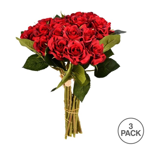 Vickerman 10" Artificial Red Rose Bouquet, Set of 3